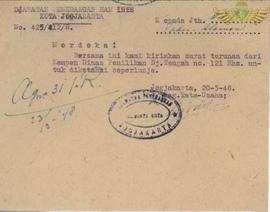 Surat dari Kementrian Penerangan  Dinas Penilikan Propinsi Jawa Tengah, kepada  Sri Paduka Paku A...