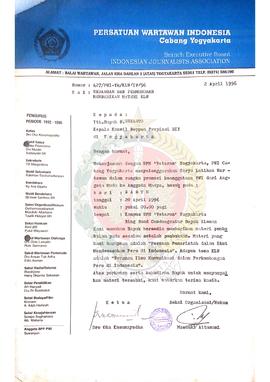 Surat dari Ketua Persatuan Wartawan Indonesia Cabang Yogyakarta kepada Kepala Kantor Wilayah Depa...