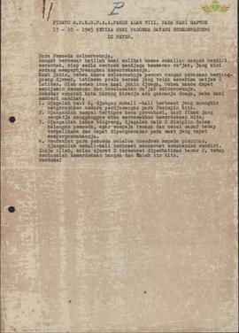 Pidato S . P  KGPAA Paku Alam VIII pada hari Sabtu 13 Oktober 1945 ketika Sri Paduka berkunjung d...