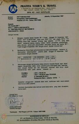 Berkas pengadaan tiket pesawat untuk peserta Lomba P2P4 Tingkat Nasional tahun 1997.