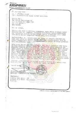 Berkas surat perihal pemberitahuan Surat Kabar Mingguan Eksponen tidak terbit sementara waktu.