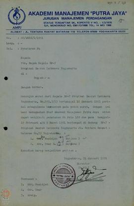 Surat-surat dari beberapa Perguruan Tinggi di DIY ditujukan kepada Kepala BP-7 Propisi DIY mengen...