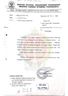 Surat dari Kepala Kantor Wilayah Departemen Penerangan Provinsi Daerah Istimewa Yogyakarta kepada...