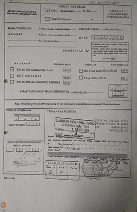 Bukti Surat Setoran Masa September 1985 atas nama Perusahaan Percetakan Tamansiswa Yogyakarta den...