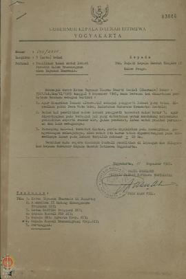Surat dari Wakil Gubernur Kepala DIY, ditujukan kepada Kepala Daerah Tingkat II (Bupati) Kulon Pr...