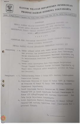 Surat Keputusan Kepala Kantor Wilayah Departemen Penerangan  Daerah Istimewa Yogyakarta selaku Ke...