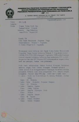 Surat dari BP-7 Propinsi DIY ditujukan kepada Koordinator KOPERTIS Wilayah V dan Ketua BMPTS DIY ...