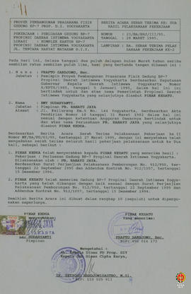 Berita Acara Serah terima kedua hasil pekerjaan Proyek Pembangunan Prasarana Fisik Perluasan Gedu...