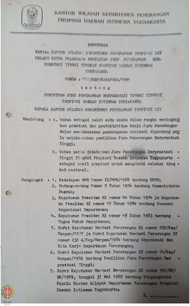 Surat Keputusan Kepala Kantor Wilayah Departemen Provinsi  Daerah Istimewa Yogyakarta selaku Ketu...