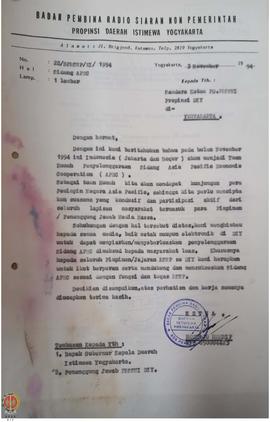 Surat dari Ketua Badan Pembina Radio Siaran Non Pemerintah Provinsi Daerah Istimewa Yogyakarta ke...