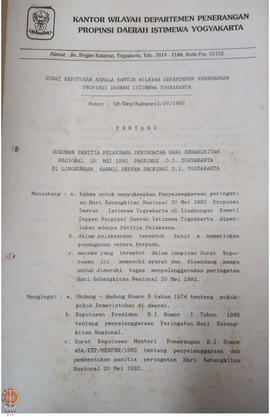 Surat Keputusan Kepala Kantor Wilayah Departemen Penerangan Daerah Istimewa Yogyakarta Nomor : 09...