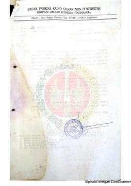 Surat dari Ketua Badan Pembina Radio Siaran Non Pemerintah Provinsi Daerah Istimewa Yogyakarta ke...