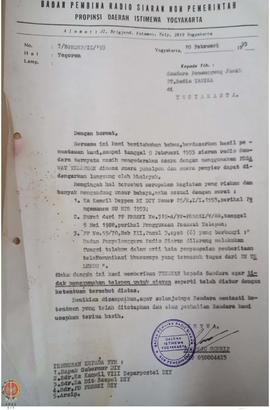 Surat dari Ketua Badan Pembina Radio Siaran Non Pemerintah Provinsi Daerah Istimewa Yogyakarta ke...
