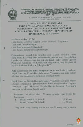 Laporan tim penyelenggara pada upacara penutupan Penataran P4 kontekstual Angkatan III bagi pegaw...