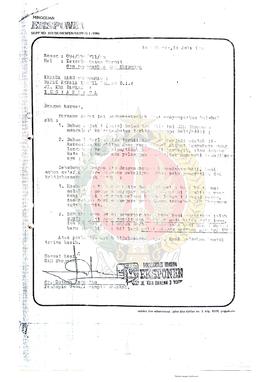 Berkas surat perihal pemberitahuan Surat Kabar Mingguan Eksponen mengalami keterlambatan terbit.