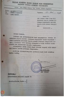Surat dari Ketua Badan Pembina Radio Siaran Non Pemerintah Provinsi Daerah Istimewa Yogyakarta ke...