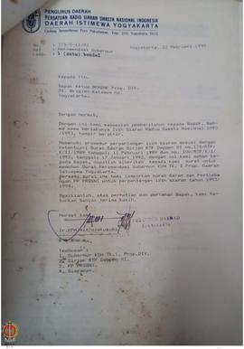 Surat dari Ketua Pengurus Daerah Persatuan Radio Siaran Swasta Nasional Indonesia Provinsi Daerah...