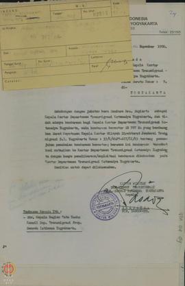 Berkas Surat perihal Mutasi Kendaraan Bermotor Nomor Polisi AB 787 DA dari Kantor Wilayah Departe...