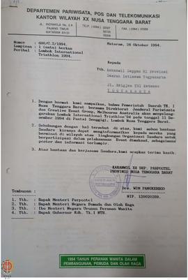 Berkas Lombok International Triathlon 1994 yang diselenggarakan tanggal 11 Desember 1994 di Panta...