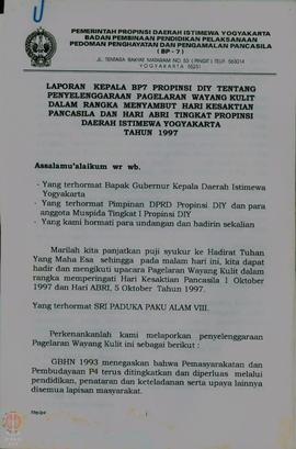 Berkas kegiatan penyelenggaraan pagelaran wayang kulit dalam rangka menyambut Hari Kesaktian Panc...