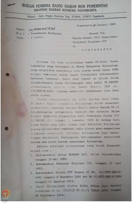 Surat dari Ketua Badan Pembina Radio Siaran Non Pemerintah Provinsi Daerah Istimewa Yogyakarta ke...