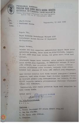 Surat dari Ketua Pengurus Daerah Persatuan Radio Siaran Swasta Nasional Indonesia Provinsi Daerah...