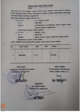 Bendel Berita Acara Serah Terima Barang dari Kepala Sub Bagian Perlengkapan Kantor Wilayah Depart...