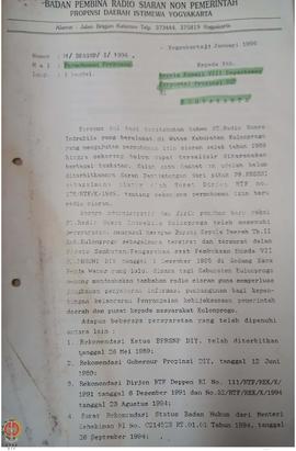 Surat dari Ketua Badan Pembina Radio Siaran Non Pemerintah Provinsi Daerah Istimewa Yogyakarta ke...