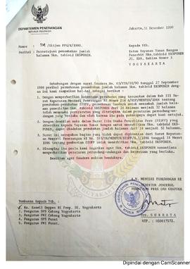 Berkas surat perihal Penambahan Jumlah Halaman Surat Kabar Mingguan Tabloid Eksponen beserta lamp...