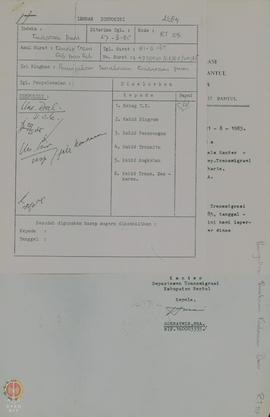 Surat dari Kepala Kantor Departemen Transmigrasi Kabupaten Bantul kepada Kepala Kantor Wilayah De...