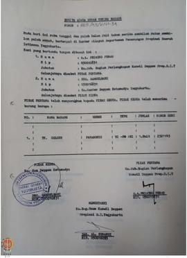 Bendel Berita Acara Serah Terima Barang dari Kepala Sub Bagian Perlengkapan Kantor Wilayah Depart...