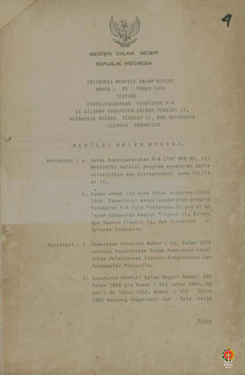 Instruksi Menteri Dalam Negeri Nomor 29 Tahun 1985 tentang Penyelenggaraan Penataran P4 di Wilaya...