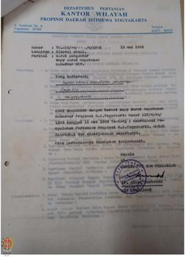 Surat dari Kantor Wilayah Departemen Pertanian Daerah Istimewa Yogyakarta kepada Kepala Kantor Wi...