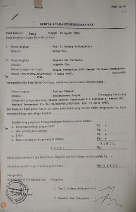 Berita Acara Pemeriksaan Kas kepada Istiyar Slamet selaku Bendaharawan Proyek (pemegang kas) yang...