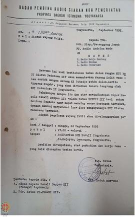 Surat dari Sekretaris yang bertindak atas nama Ketua Badan Pembina Radio Siaran Non Pemerintah Pr...