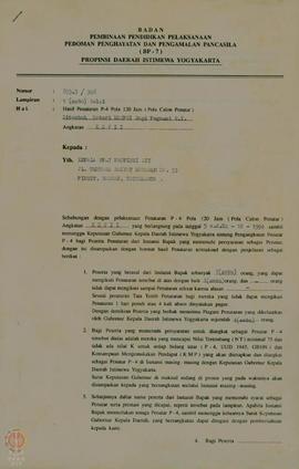 Surat-surat pemberitahuan hasil penataran pola 120 jam (calon penatar) ditambahi materi KORPRI ba...