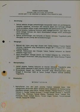 Surat Keputusan Dewan Juri Festival Ketoprak antar Dati II se Daerah Istimewa Yogyakarta tahun 19...