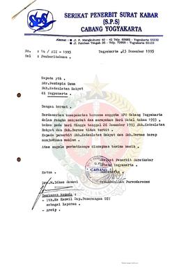 Surat dari Serikat Penerbit Surat Kabar (SPS) Cabang Yogyakarta kepada Kepala Kantor Wilayah Depa...