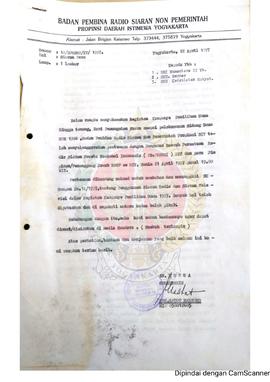 Surat dari Sekretaris yang bertindak atas nama Ketua Badan Pembina Radio Siaran Non Pemerintah Pr...