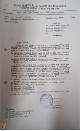Surat dari Ketua Badan Pembina Radio Siaran Non Pemerintah Provinsi Daerah Istimewa Yogyakarta ke...