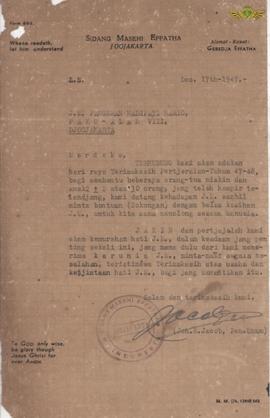 Surat dari Job E. Jacob./Pemerintah Umum kepada JM. Pangeran Hadipati Hario Paku Alam VIII, tenta...