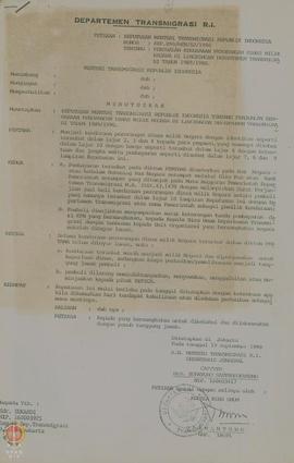 Petikan Keputusan Menteri Transmigrasi RI Nomor : KEP.090/MEN/SJ/1990 tentang Penjualan Kendaraan...