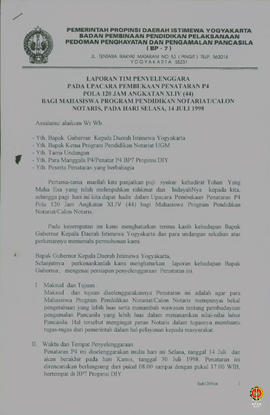 Laporan tim penyelenggara pada upacara pembukaan penataran P-4 pola 120 jam angkatan XLIV (44) ba...