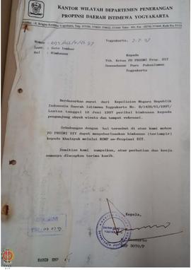 Surat dari Kepala Kantor Wilayah Departemen Penerangan Provinsi Daerah Istimewa Yogyakarta kepada...