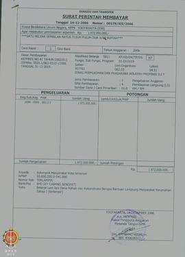 Surat Perintah Membayar Nomor : 00179/XII/2006 tanggal 14 Desember 2006, belanja lain-lain dana r...