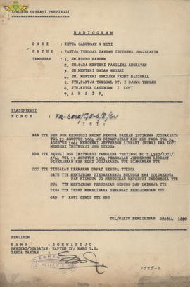 Radio gram dari Ketua Gabung V KOTI, kepada Panca Tunggal DIY, tentang  Penyerahan JEFFERSON LIBR...