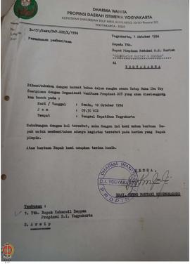 Surat dari Dharma Wanita Provinsi Daerah Istimewa Yogyakarta kepada Pimpinan redaksi Surat Kabar ...