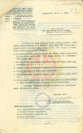 Laporan rapat keamanan komando tk I Kesatuan Pagar Praja  DIY dengan para komando tk II se DIY