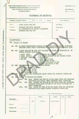 Form Berita dari Kepala Direktorat Sosial Politik Propinsi DIY kepada Menteri Dalam Negeri tentan...