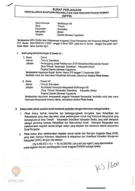 Surat Perjanjian Penyaluran Bantuan Rehabilitasi dan Rekonstruksi Rumah (SPPB),  Nama Kelompok Ma...